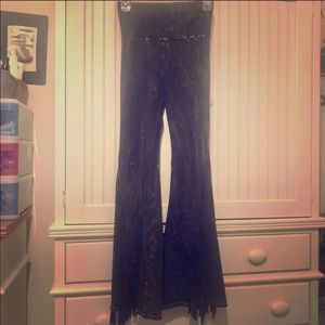 Black distressed fringe bell bottoms